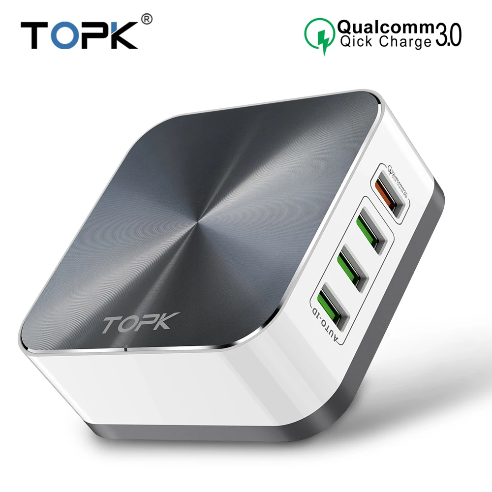 TOPK 8-Порты и разъёмы quick charge 3,0 телефон зарядное устройство для мобильных телефонов huawei кабель для быстрой зарядки usb зарядное устройство EU/US/UK штекер Адаптер для настольных ПК