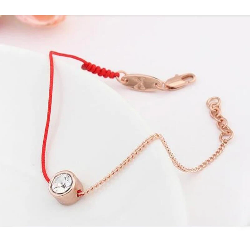 Подарок на день Святого Валентина ювелирные изделия Тонкая красная веревочная нить& розовое золото цвет браслет цепочка из настоящего чешского хрусталя