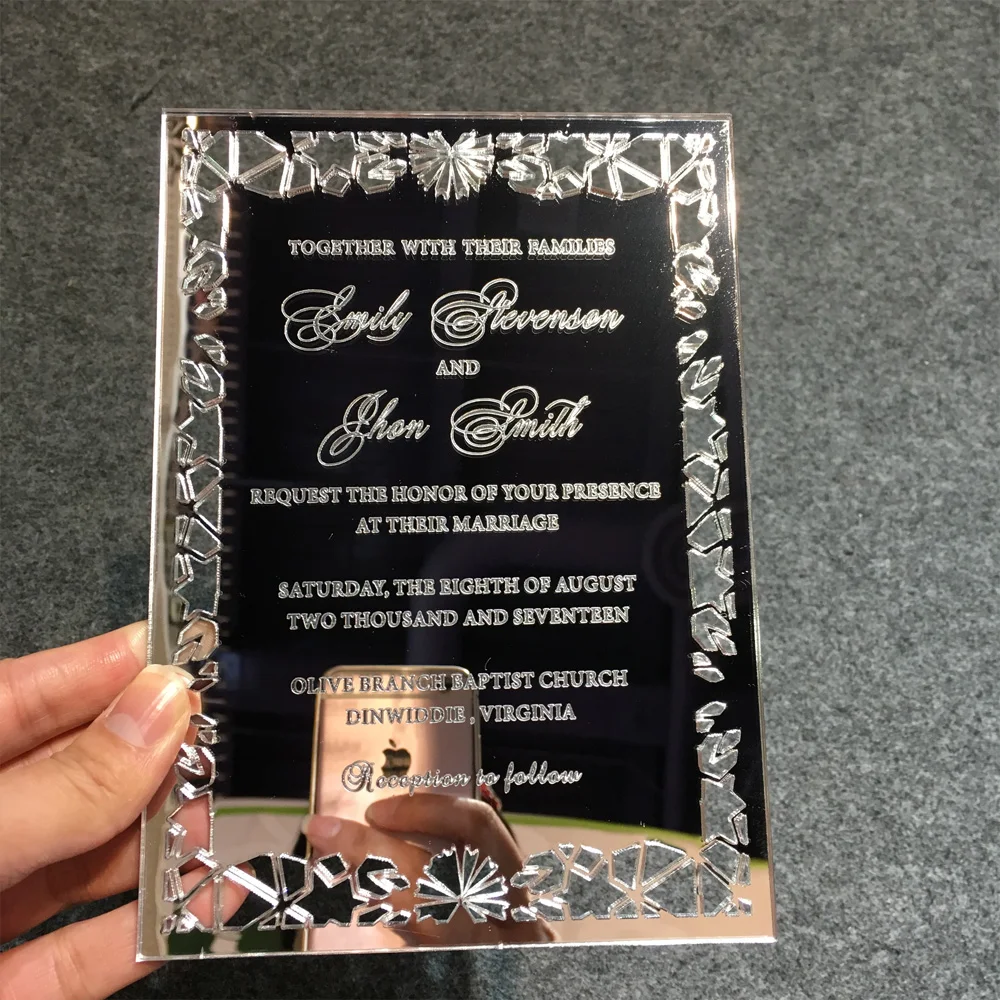  Personalised 5X7inch Silver Mirror Acrylic Wedding Invitation Card 100 Sets Per Lot - 32828226848