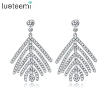 LUOTEEMI Wholesale Free Shipping Women Charm Zircon Feather Stud Earrings Fashion Women Jewelry For Wedding Party