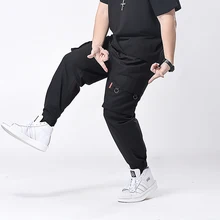 Уличные повседневные брюки с лентами размера плюс 7xl 6xl 5xl, мужские черные облегающие штаны для бега с боковыми карманами, мужские хлопковые брюки