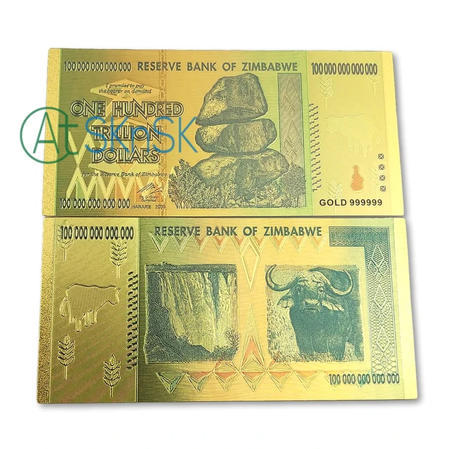 10pcs Lot Gold Foil Banknote Colorful Zimbabwe One Hundred Trillion 10pcs Lot Gold Foil Banknote Colorful Zimbabwe One Hundred Trillion Dollars Commemorative Bills For Souvenir