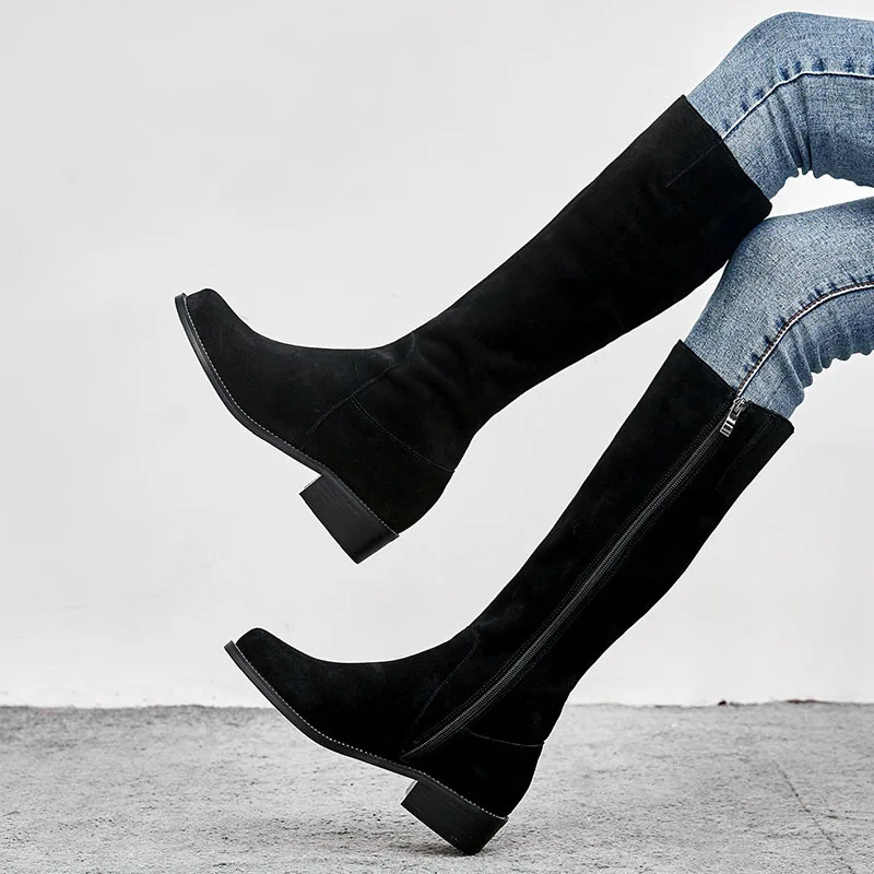 black 4 5cm Genuino Caballero Zapatos Cálido 43 De 2 5cm Black Calidad Invierno Largo 33 Las Botas Gamuza Altas Heel Plus Cuero Heel Tamaño Mujeres 0qw1UU