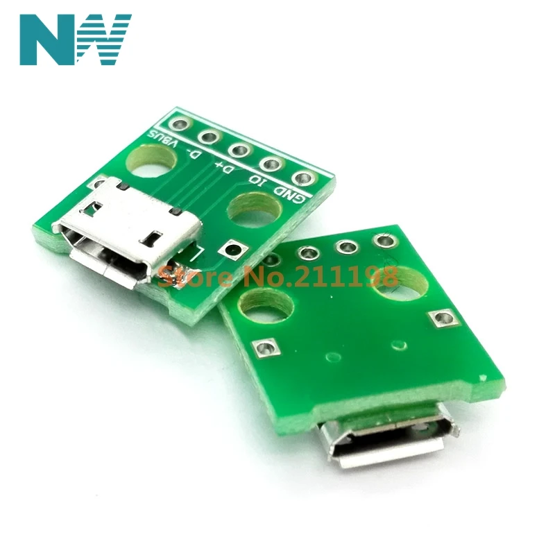 

10pcs Mini Micro USB to DIP 2.54mm Adapter Connector Module Board Panel Female 5-Pin Pinboard 2.54mm Micro USB PCB Type Parts