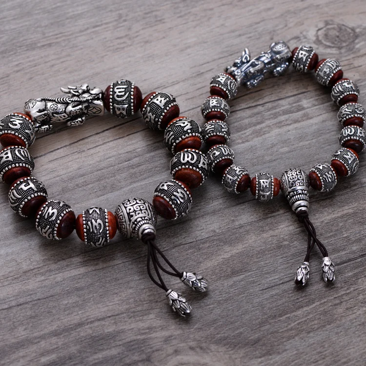 mantra contas pulseira riqueza pixiu boa sorte pulseira sândalo real prata