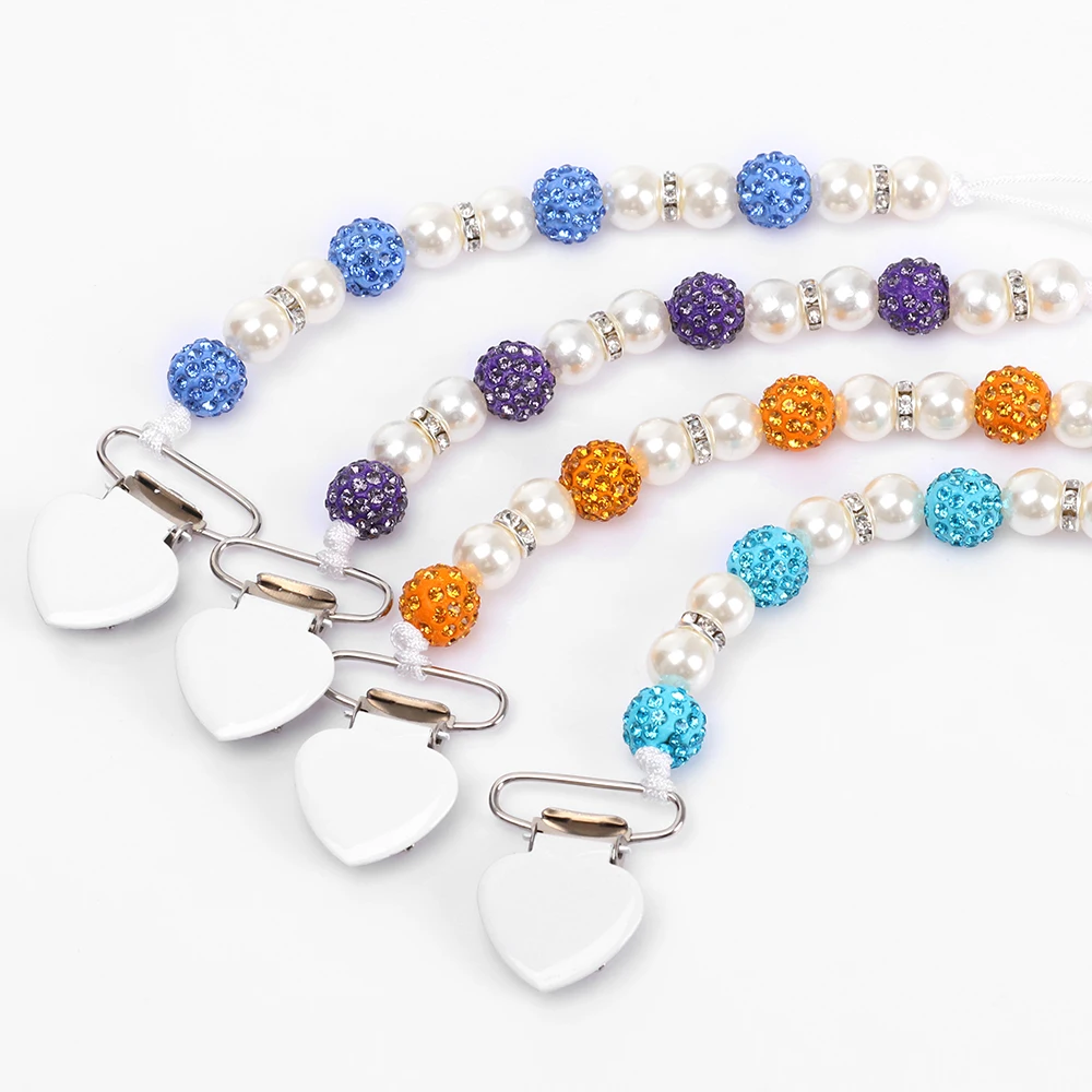 

2019 Nipple Holder Beaded Crystal Baby Pacifier Clip Chain Nipple Leash Strap Metal Pacifier Clips Soother Chain