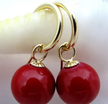 

hj 00532 16mm round red shell pearl dangle earring
