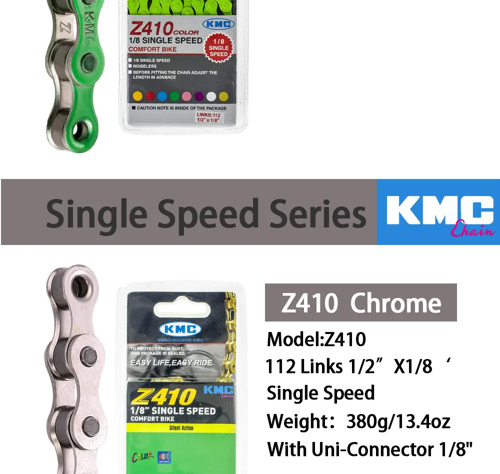 Perfect KMC Z410 1/8 Single Speed Chain Fixed Gear bicycle Chain 112L Urban Leisure Bike Folding Bike Chain Multi-Color  Bike Chain 390g 20