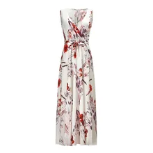2019 New Summer Long Dress Fashion Women Bohemian Style V-neck Printing Chiffon Slit Beach Dress fashionable fitted slit v neck ini dress for women