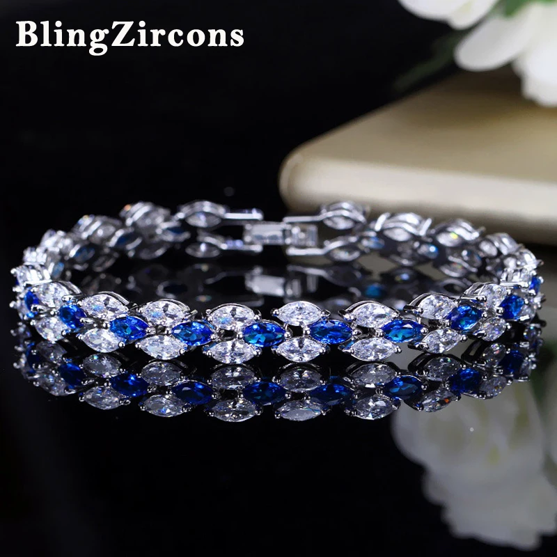 Beaqueen известный бренд очаровательный CZ огранка маркиз королевские украшения синий браслет с кристаллами Браслеты для Для женщин Выходные туфли на выпускной вечерние подарок B007