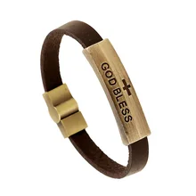 2017 New Cross God Bless Letters font b Leather b font font b Bracelet b font