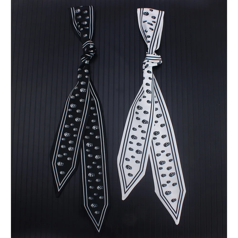 

120*6cm Tie Bag Handle Ribbons Small Skinny Twill Silk Scarf Women Headband Narrow Long Skull Print Scarves Neckerchief