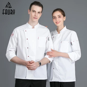 

Long Sleeve Chef Jacket Cook Kitchen Work Clothes Hot Pot Waiter Chef Shirt Coat Barber Shop Bakery Overalls High Quality