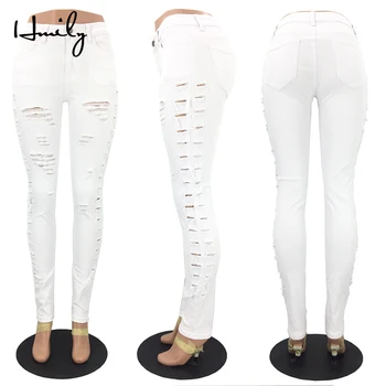 

HMILY New Arrived Plus Size Stretchy Ripped Jeans Woman Side high Stretch Denim Skinny Pencil Pants Trousers For Women