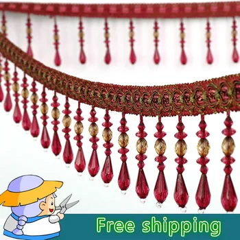

African Lace Fabric Crystal Beaded Cotton Fabric Curtain Lace ribbon 9cm Width Accessary Wedding Deco Supply Free Shipping