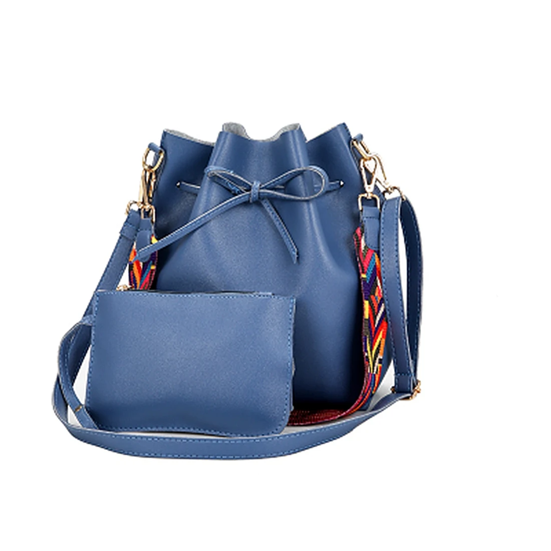 

HCH-Blue fashion ladies bucket bag shoulder messenger bucket bucket mother bag color shoulder strap shoulder bag
