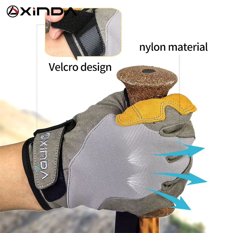 Ceny XINDA profesjonalne sporty outdoorowe pół palca skóry wołowej rękawice wspinaczkowe Rock Climb Downhill piesze wycieczki antypoślizgowe zużycie odporne rękawice