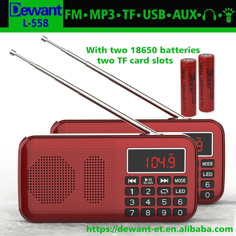 

Free shipping L-558 MP3 music speaker portable mini auto scan FM radio with two 18650 rechargeable battery and two TF card slot