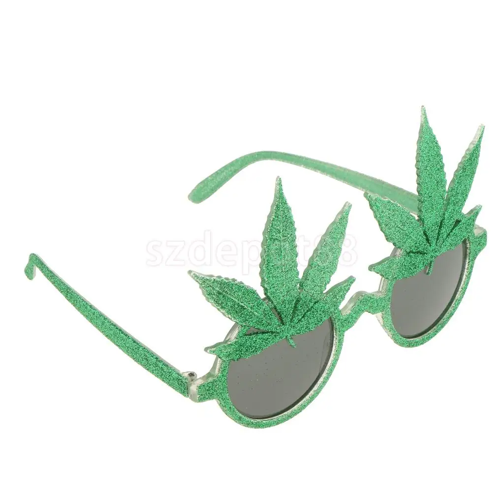 Novelty Glitter Green Maple Leaf Sunglasses Funny Eye Glasses Party Dress Up