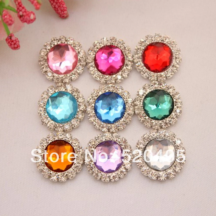 

9 colors Button 16mm Rhinestone Simplicity Large Button Bling Button Alloy Metal Buttons Flat Back garments Accessory 100PCS
