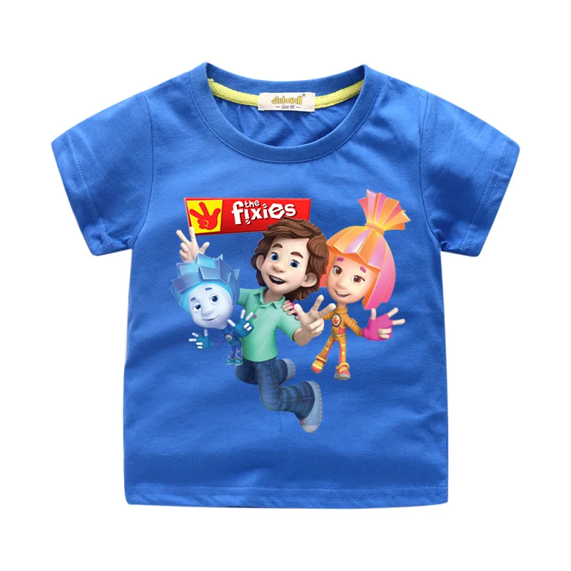 Одежда для мальчиков; костюм для девочек с персонажами мультфильма «Фиксики и мастера»; футболка для детей; футболка; одежда; Детские футболки; топы; одежда для малышей; WJ137