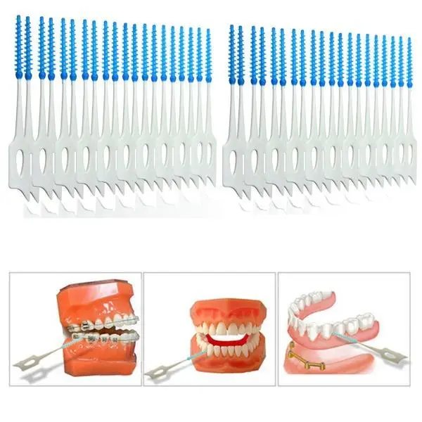 40pcs Adults Interdental Between Teeth Floss Brush Elastic Massage Gum