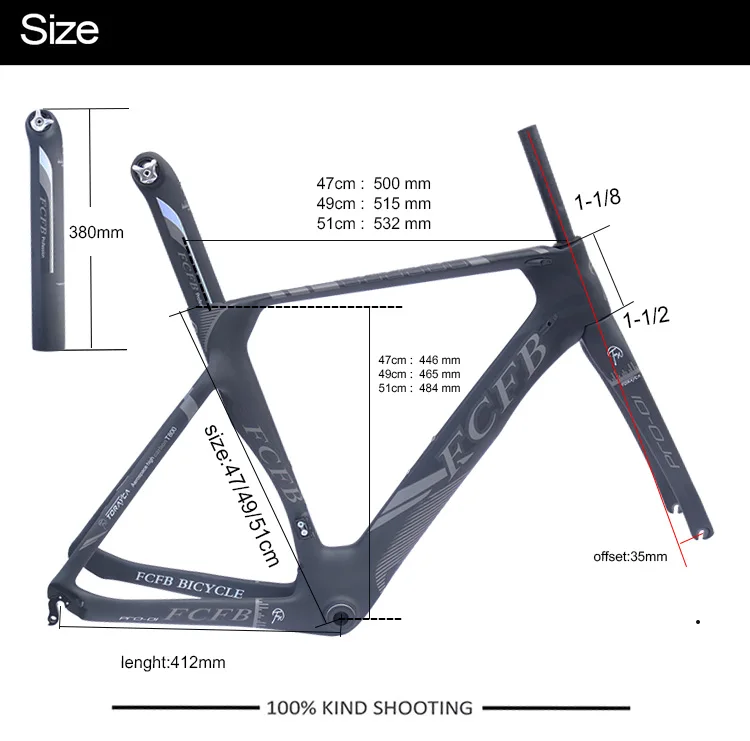 Perfect FCFB carbon road bike Pro01 47/49/51cm new carbon road frame  3K matt BB92  bicicleta road  bike frame with handlebar stem 2