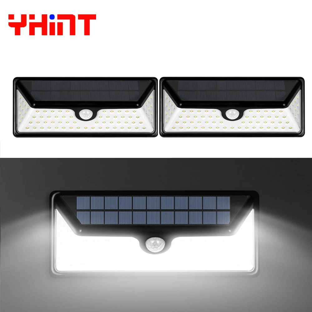 

Wall Light 73led Outdoor Solar Motion Sensor LED IP65 waterproof 3 sides view PIR Sensor Detection 3Working Modes wall lamp