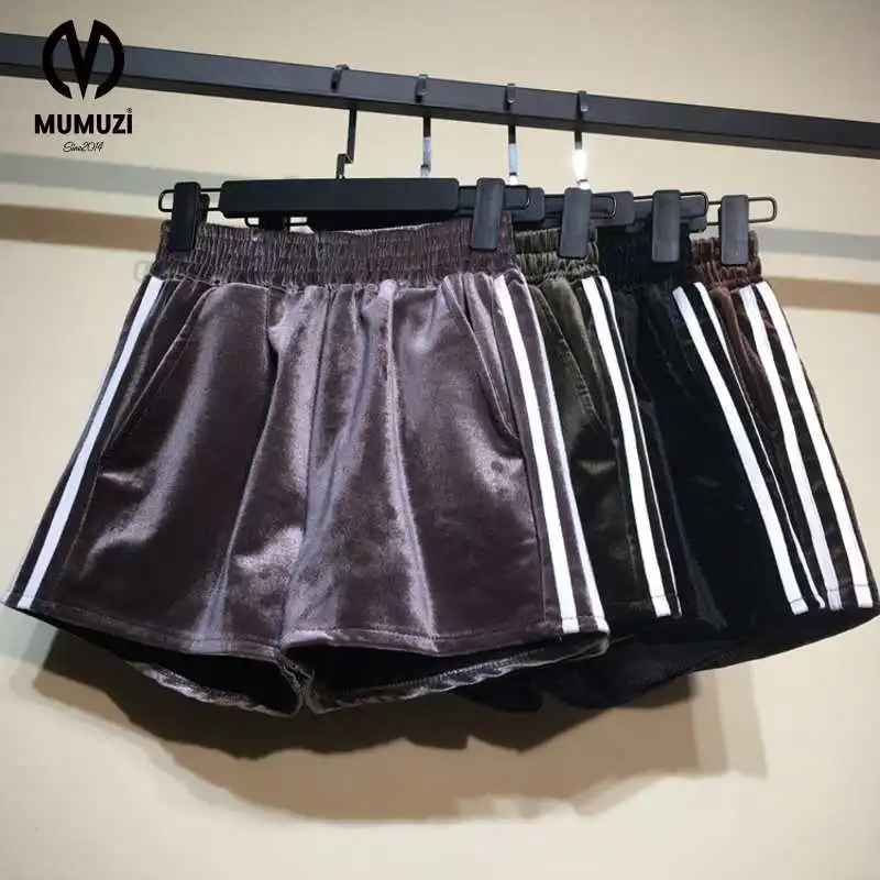 Soft velvet shorts women fitness solid flannel summer sexy