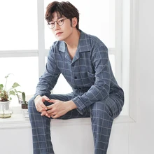 Вплетать в пряжу хлопковый пижамный комплект для мужчин Удобная Пижама пижамы для мужчин s сексуальный современный стиль мягкие уютные Большие размеры пижамы Ночная рубашка