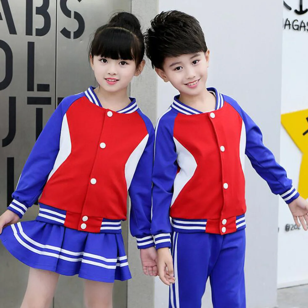 

Kids Primary Red Jacket Skirt Suit Teen Students Sport set Costumes Girls Boys Autumn School Uniforms Costumes tracksuit outfits