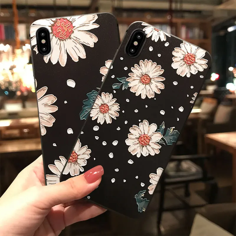 Embossed Daisy Phone Case for iPhone 11 12 13 ProMax X XR XS MAX Capa Flower Soft TPU Back Cover 7 8Plus Cases Coque | Мобильные