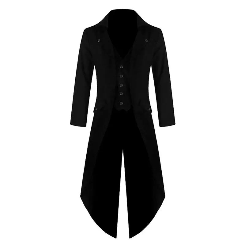 Мужское пальто однотонного цвета в стиле стимпанк, ретро смокинг, новинка, модная мужская одежда, мужская одежда, tiua FF - Цвет: Black(style1)