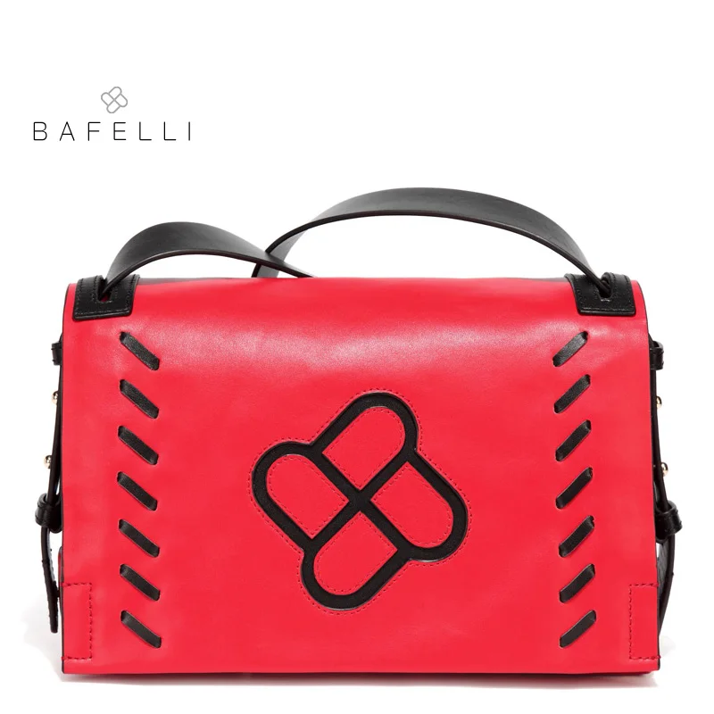 

BAFELLI genuine leather shoulder bag autumn and winter new arrival crossbody bag vintage weave postman bag red black womens bag