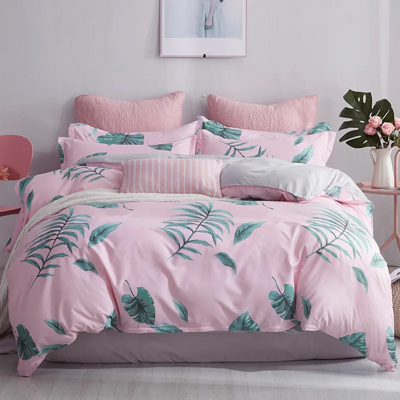 Home Textiles Tropical Plant Bedding Set AB Side Bed Linen 4pcs/set