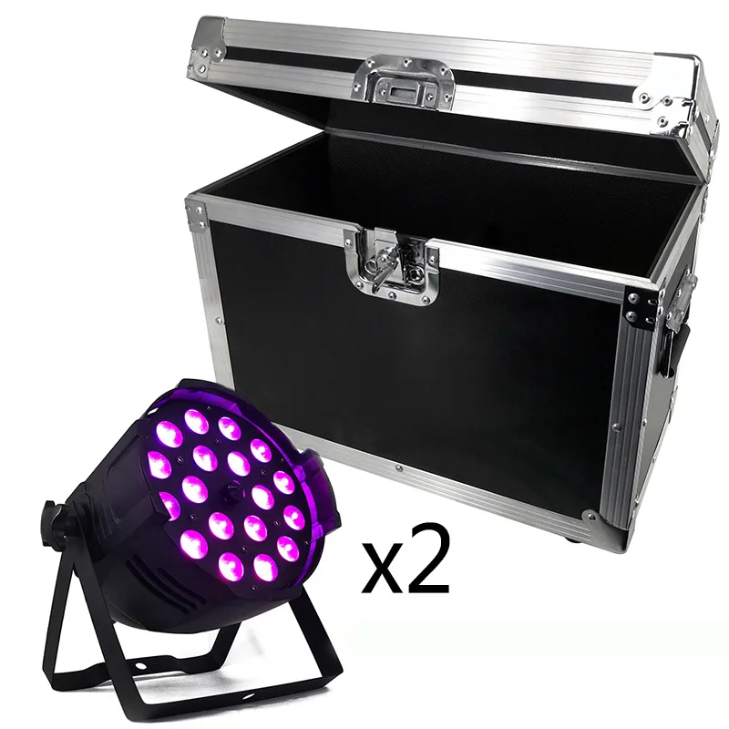 

Flight Case 2pcs LED 18x18W RGBWA+UV Zoom Aluminum House Par Lights DJ Stage Effect Disco Bar Night Concert Productions Light