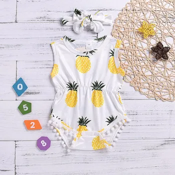

Infant Baby Pineapple Print Bodysuit+Headband Fashion Outfits Set Baby Zomer Kleding Meisje Baby Body Garcon Roupa Infantil