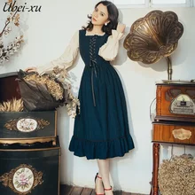 Ubei, винтажное платье, новинка, имитация, два предмета, с заплатками, платье с длинными рукавами-бабочками, французский стиль, модное, праздничное платье, 2 цвета