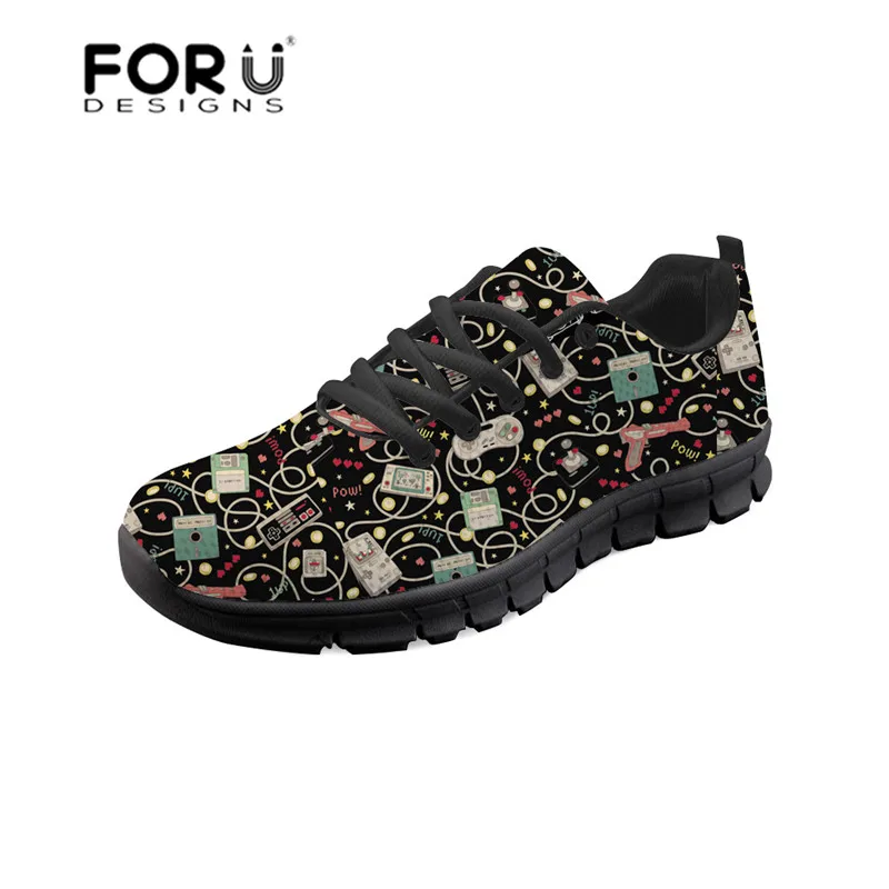 

FORUDESIGNS Women Casual Shoes Favourite Game Retro Pattern Platform Sneakers Female Lightweight Lace-up Mesh Flats Shoes Ladies