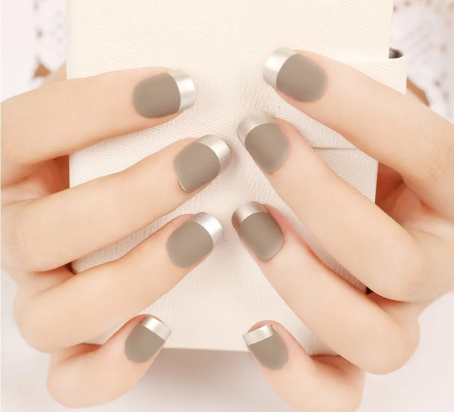 24Pieces False Nails Tips Display Model for Nail Gel Polish Grandma Grey Color Manicure Tools Art Diy Design | Красота и здоровье