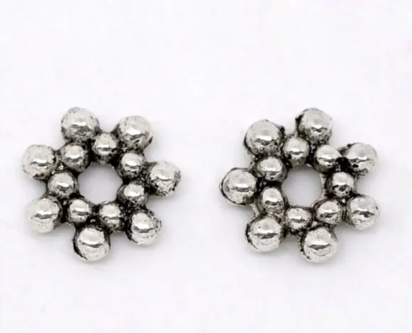 

DoreenBeads Zinc metal alloy Spacer Beads Flower Antique Silver color About 6.5mm x 6.5mm ,Hole:Approx 1.5mm,55 PCs