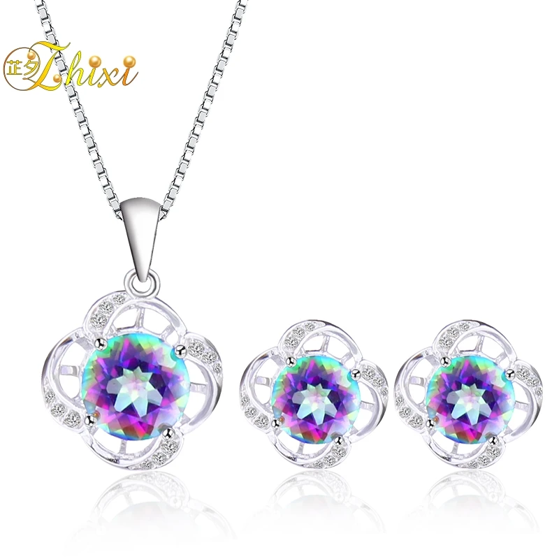

ZHIXI 925 Sterling Silver Jewelry Sets For Women Natural Topaz Gemstone Jewelry Colorful New Trendy Birthday Gift Cross ZXT240DE