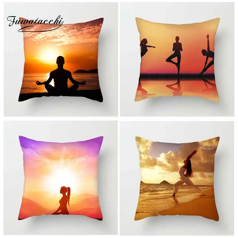 

Fuwatacchi Yoga In Dusk Pillow Cover Yoga Scenic Decorative Pillows Sofa Bedroom Living Room Decoration 45*45 cm Cushioncase