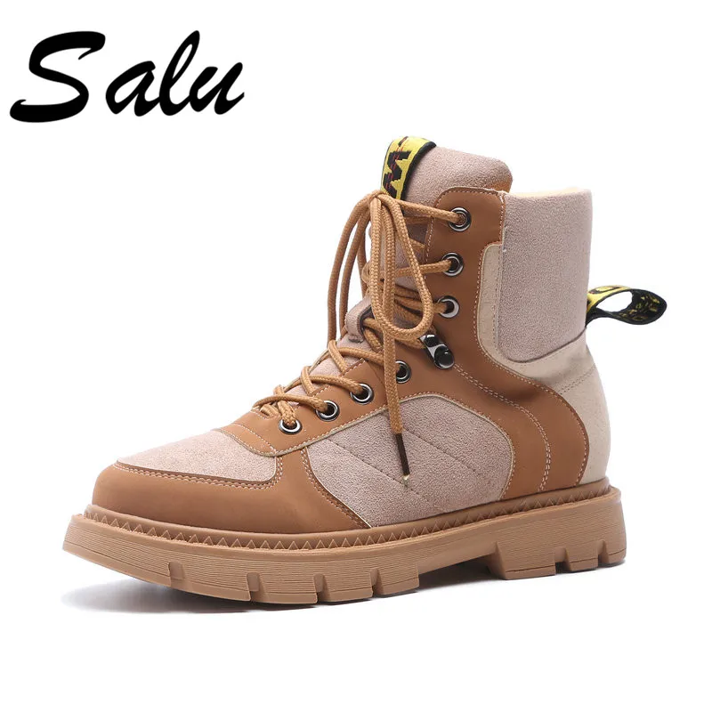 

Salu 2018 newest ankle boots for women Genuine leather platform boots lace up casual ladies boots fashion flat shoes
