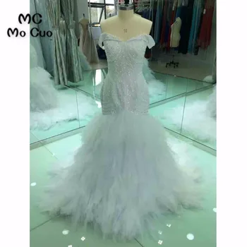 

2018 Luxuries Mermaid Wedding Dresses Off Shoulder Lace Up Back Beaded Vestido De Noiva Wedding Dress Bridal Gown 100% Real
