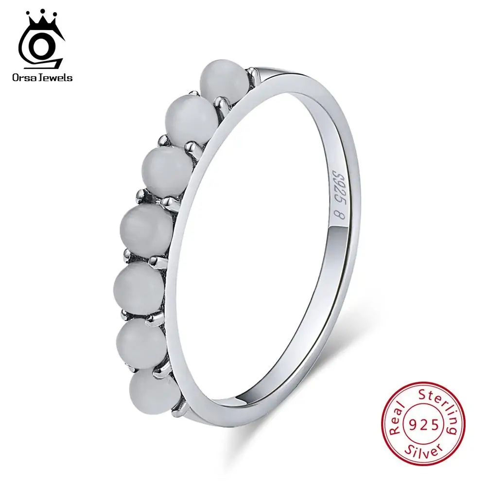 ORSA JEWELS роскошные 925 пробы серебряные женские кольца с камнем кошачий глаз вечность круглой формы изысканные свадебные кольца ювелирные изделия подарок ASR68 - Цвет камня: Белый