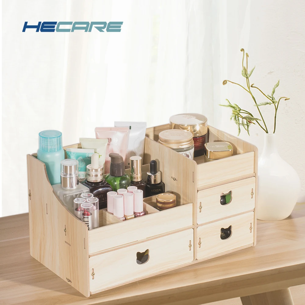 2019 New Wood Cosmetic Organizer Diy Assembly Wooden Organizador De Maquiagem Pink Makeup Organizer Drawers Factory Jewelry Box