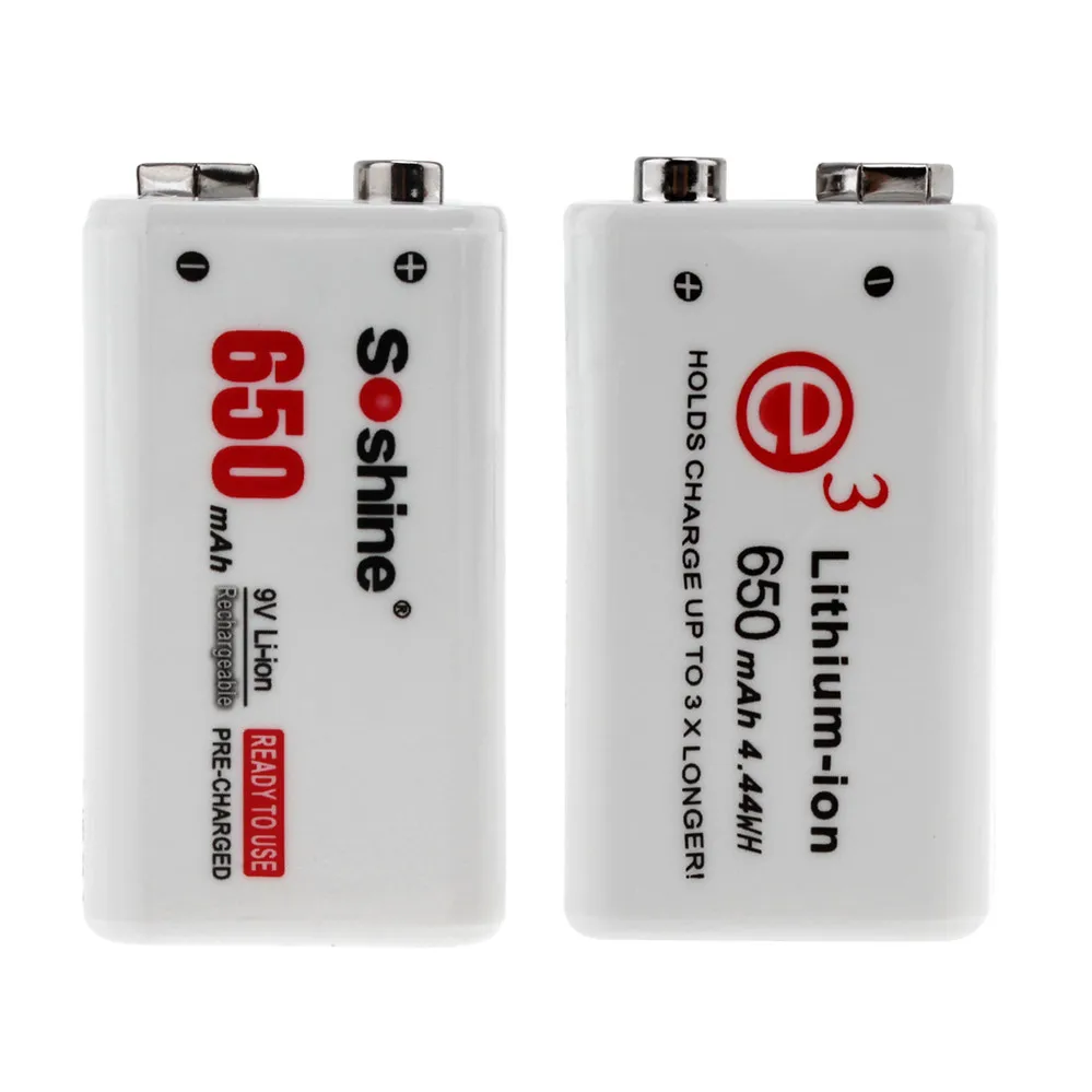 2шт Soshine 9V 6F22 литий ионная аккумуляторная батарея + Smart Ni MH/li ion зарядное устройство