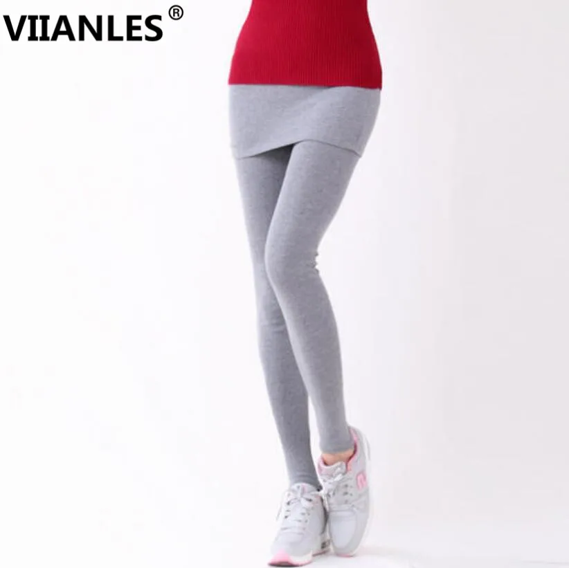 

False Two-piece Legging Gray Pantskirt Women Fashion Leggings With Mini Skirts Spring Slim Fit Leggins Casual Gray Black Legging