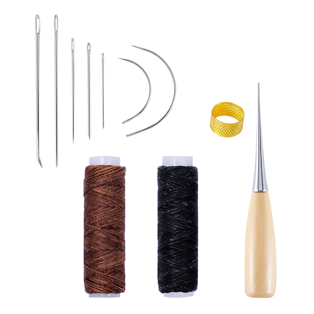 

11 Pieces Hand leathercraft Tool Set with Needle Leather Waxed Thread Cord Drilling Awl and Thimble for Leather Repair PGG09